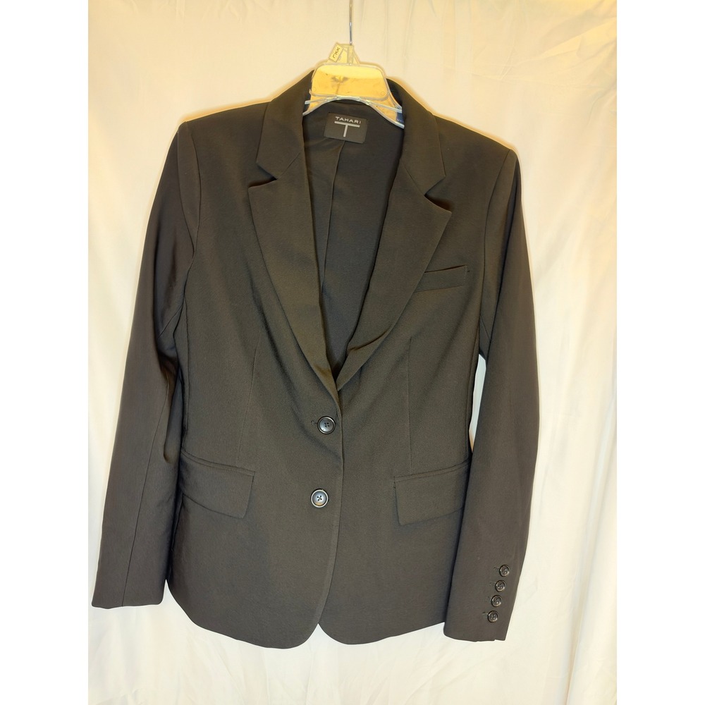 Tahari T Womens Black Two Button Blazer Jacket Size 6 Professional Career